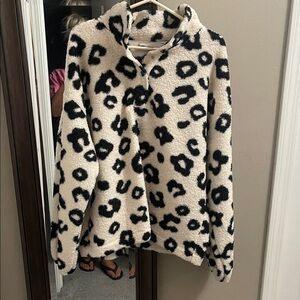 LOFT Black and Cream Animal Print Turtleneck Sweater